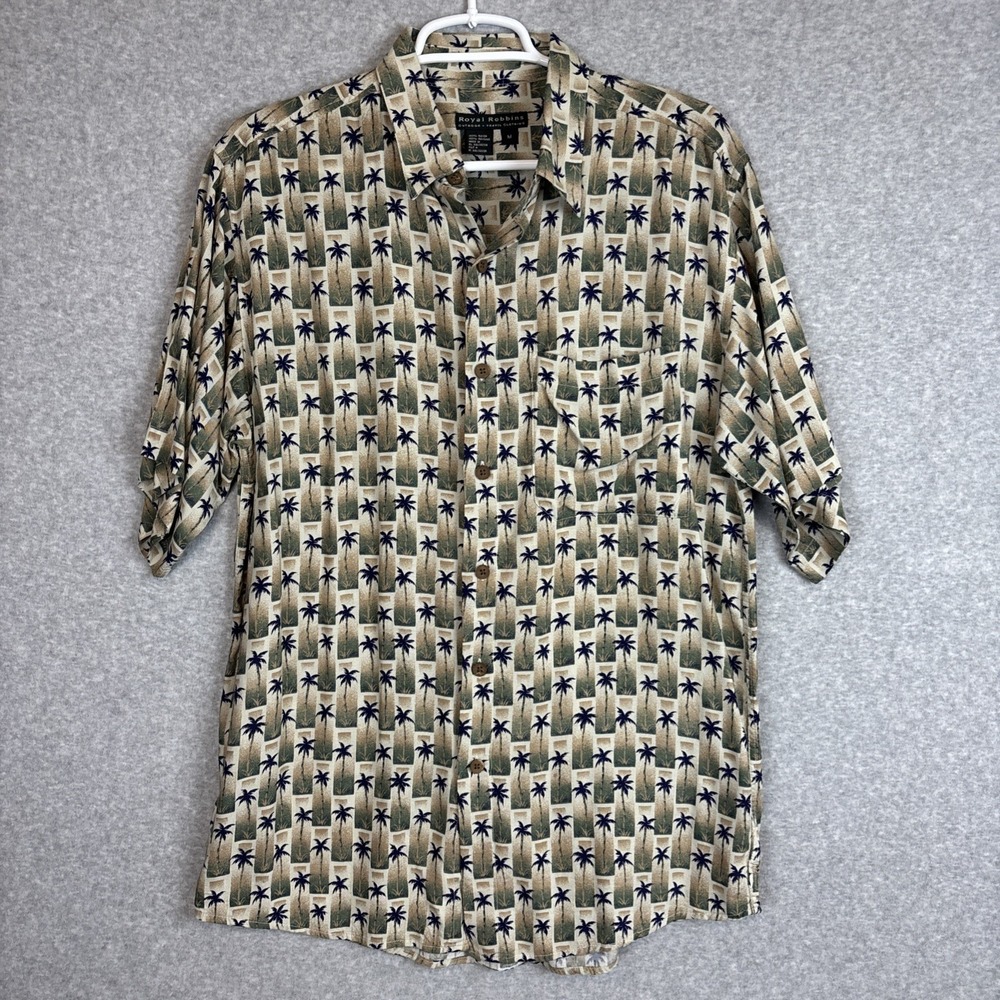 Royal Robbins Shirt Mens Medium Short Sleeve Button Up Palm Trees All Over Print